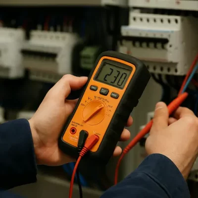 Apprentissage de la mesure de tension avec un multimètre lors d'une formation en habilitation électrique