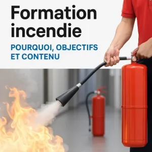 formation incendie : salarié utilisant un extincteur sur feu simulé