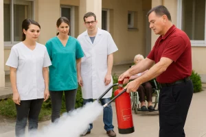 Formation incendie EHPAD avec manipulation d’extincteur par le personnel soignant