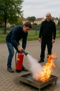 formation incendie Bayonne – manipulation extincteur en exercice pratique B.F PAYS BASQUE