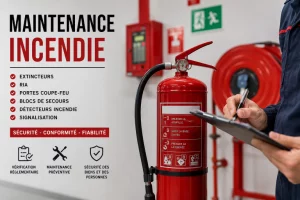 Technicien réalisant la maintenance d'un extincteur dans une entreprise à Biarritz - B.F PAYS BASQUE MAINTENANCE INCENDIE