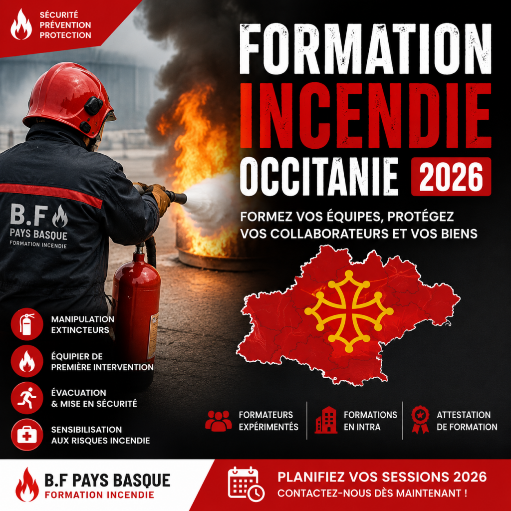 Formation incendie Occitanie 2026 – B.F Pays Basque, formation manipulation extincteurs et équipier de première intervention